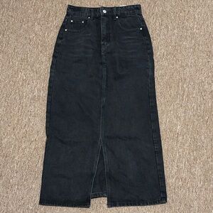 Classic Black Denim Midi Skirt